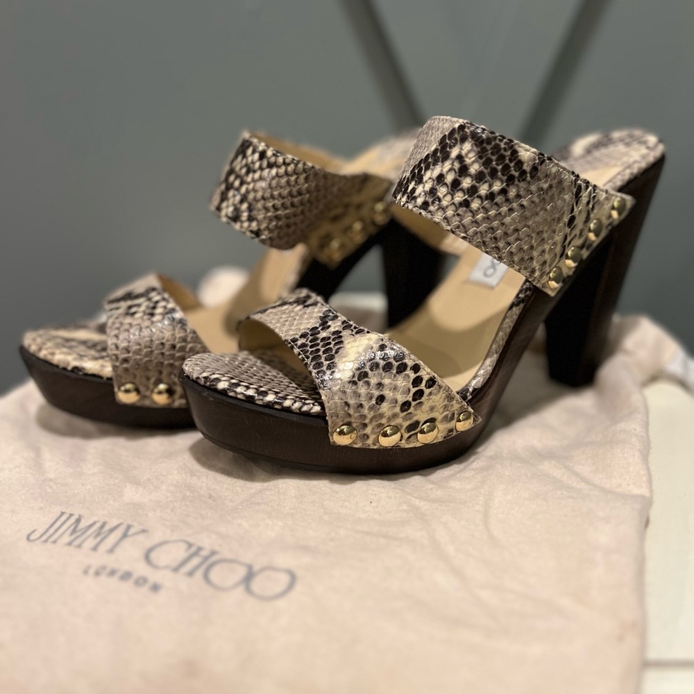 Jimmy Choo Snakeskin studded platform Mules with High Heel